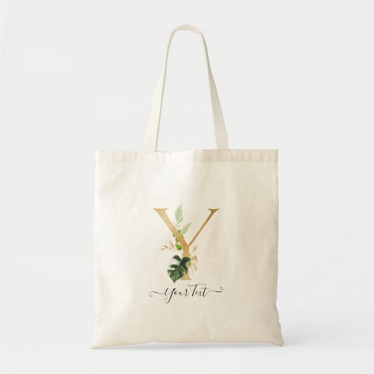 PixDezines Nepgouden Monogram Tropisch Loof Tote Bag (Voorkant)