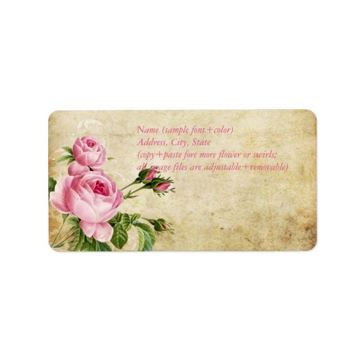 PixDezines nepperkament +vintage rozen Etiket (Voorkant)