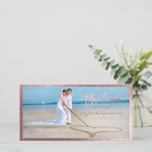 PixDezines neprej rose goud/dank je wel trouwfoto Bedankkaart (Staand voorkant)