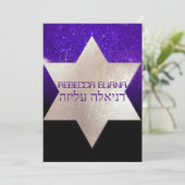 PixDezines Night Sky/Paars/typografie/ba mitzvah Kaart (Staand voorkant)