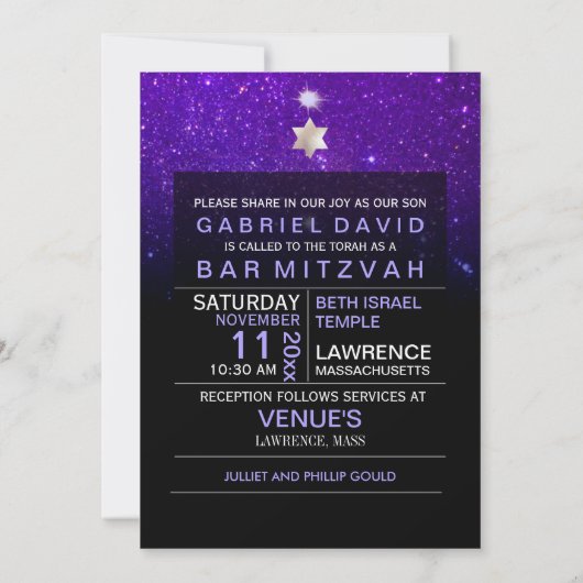 PixDezines Night Sky/Paars/typografie/bar mitzvah Kaart (Achterkant)