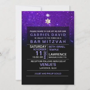 PixDezines Night Sky/Paars/typografie/bar mitzvah Kaart