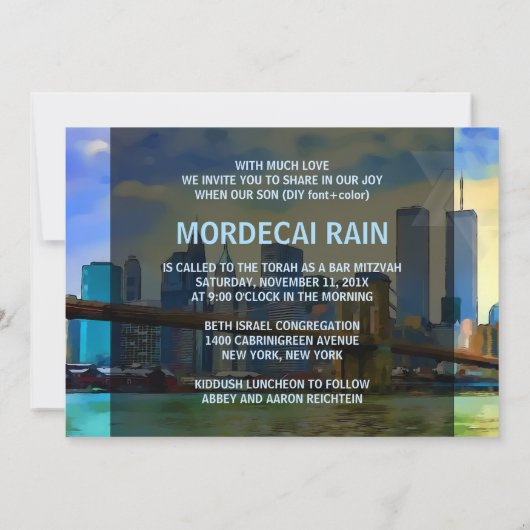 PixDezines NYC/Brooklyn Bridge/Bar Mitswa Kaart (Achterkant)