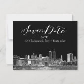 PixDezines NYC Sketched Cityscape Magnetische Uitnodiging (Voorkant)