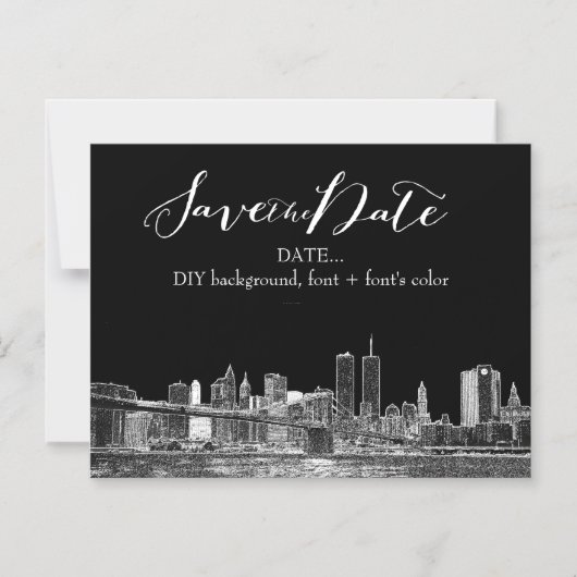 PixDezines NYC Sketched Cityscape Magnetische Uitnodiging (Voorkant)