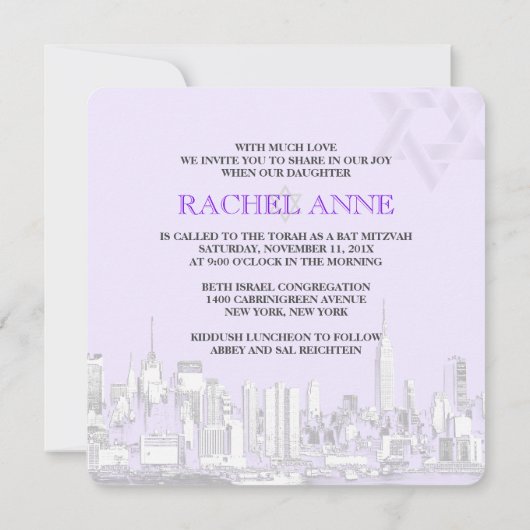PixDezines NYC skyline/bat mitzvah Kaart (Achterkant)