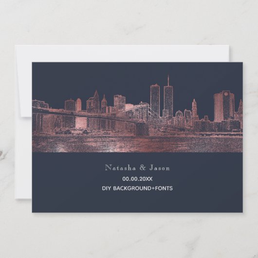 PixDezines NYC Skyline/Faux Roos Gold/DIY Navy Kaart (Voorkant)