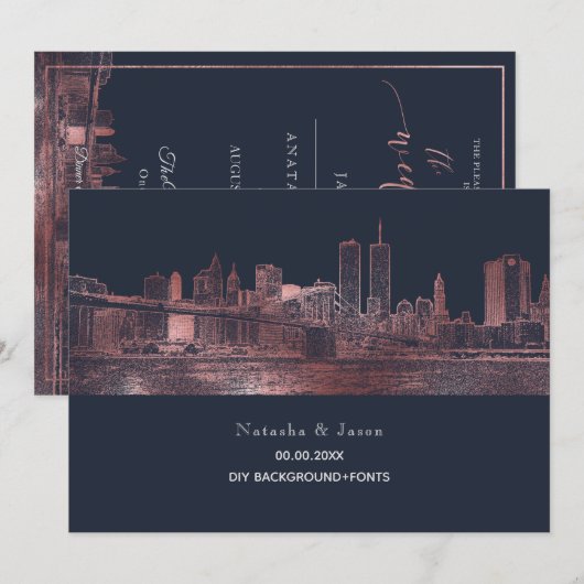 PixDezines NYC Skyline/Faux Roos Gold/DIY Navy Kaart (Voorkant / Achterkant)