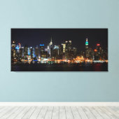 PixDezines NYC Skyline/Manhattan/Nachtverlichting Canvas Afdruk (Insitu (Houten vloer))