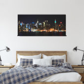PixDezines NYC Skyline/Manhattan/Nachtverlichting Canvas Afdruk (Insitu (Slaapkamer))