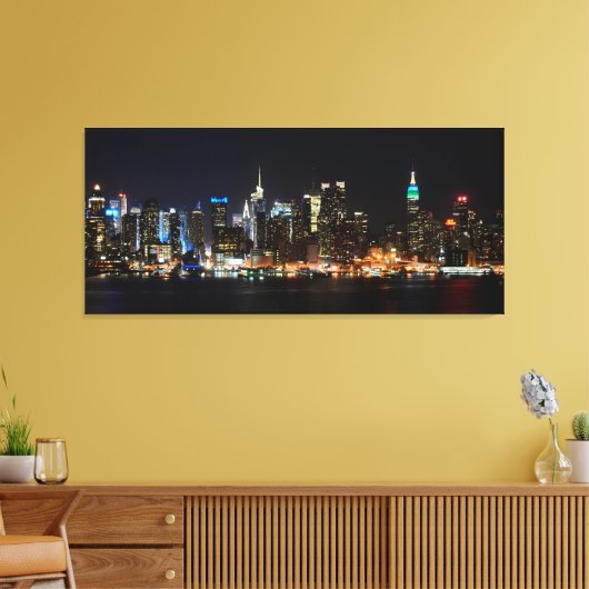 PixDezines NYC Skyline/Manhattan/Nachtverlichting Canvas Afdruk (Insitu (Woonkamer))
