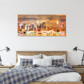 PixDezines NYC Skyline/Manhattan/Nachtverlichting Canvas Afdruk (Insitu (Slaapkamer))