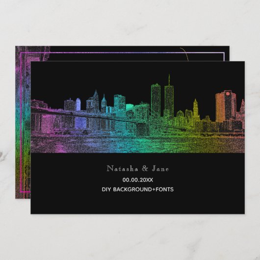 PixDezines NYC Skyline/Rainbow Colors Kaart (Voorkant / Achterkant)
