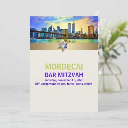 PixDezines NYC/Twin Towers/Bar Mitswa Kaart (Staand voorkant)