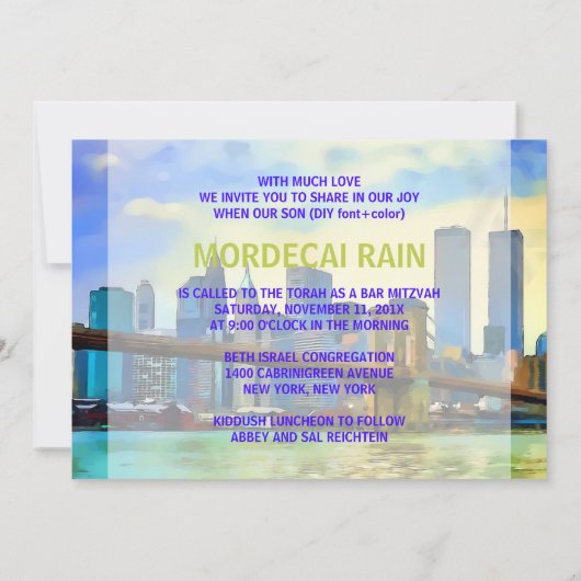 PixDezines NYC/Twin Towers/Bar Mitzvah Kaart (Achterkant)