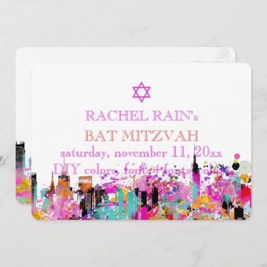 PixDezines NYC urban/bat mitzvah Kaart (Voorkant / Achterkant)