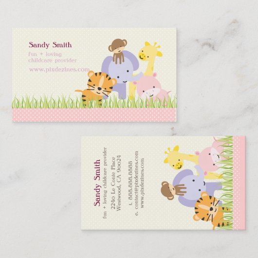 PixDezines Oerwoud Fun Daycare Visitekaartje (Voorkant / Achterkant)