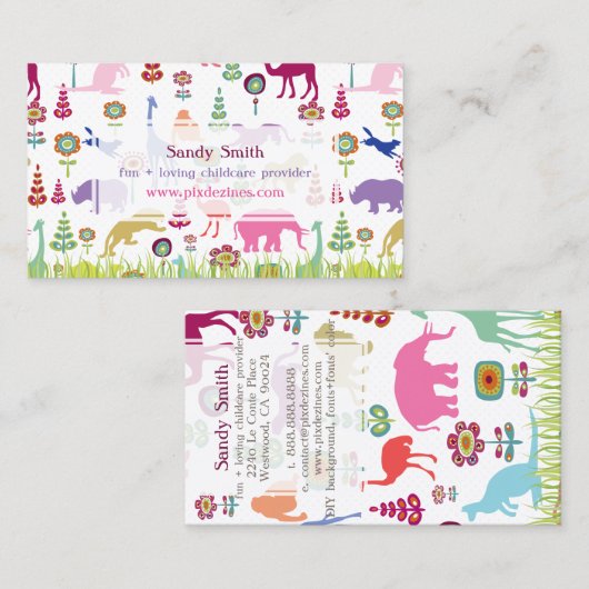 PixDezines Oerwoud Fun Daycare Visitekaartje (Voorkant / Achterkant)