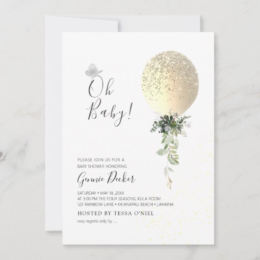 PixDezines Oh Baby Balloon Baby shower Kaart (Voorkant)