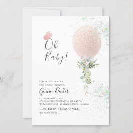 PixDezines Oh Baby Blush Balloon Baby shower Kaart