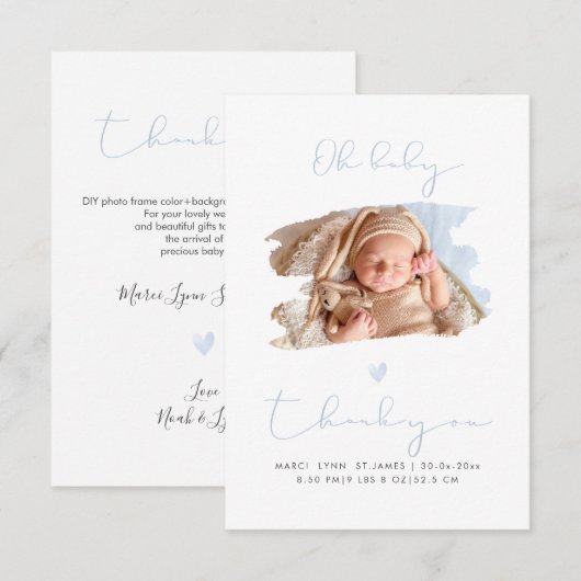 PixDezines Oh Baby shower Dank u + Aankondiging (Voorkant / Achterkant)