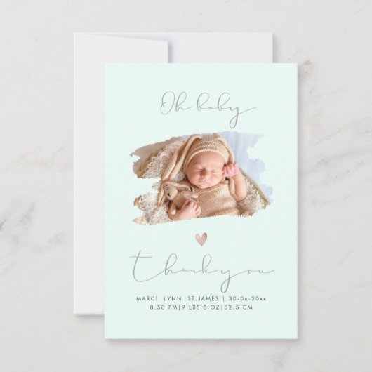 PixDezines Oh Baby shower Dank u DIY Kleur Mint Bedankkaart (Voorkant)