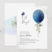 PixDezines Oh Boy Blue Balloon Baby shower Kaart (Voorkant / Achterkant)