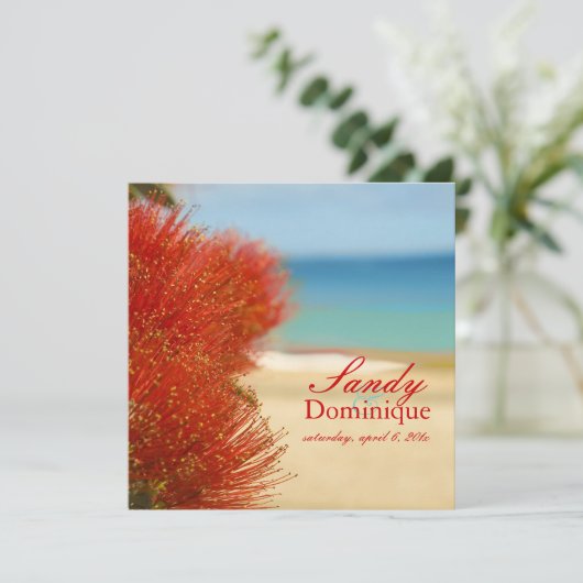 PixDezines Ohia/strand/tropische bruiloft Kaart (Staand voorkant)