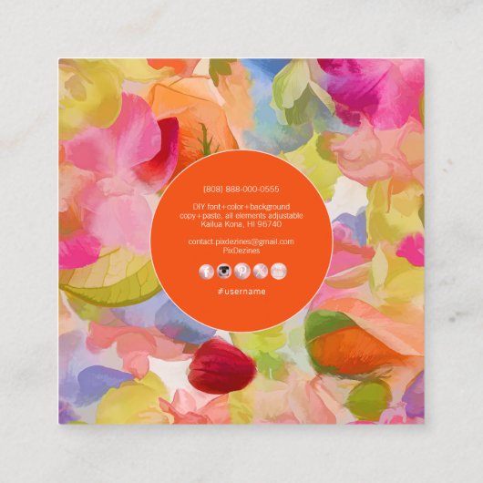 PixDezines O'kika Waterverf Bloemen, Orchideeën Vierkante Visitekaartje (Achterkant)