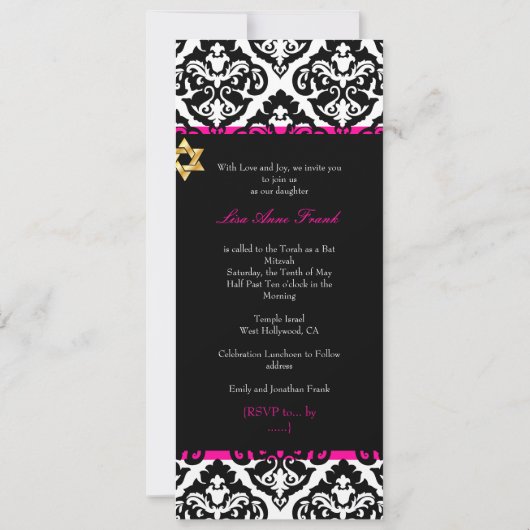 PixDezines olivia damask, Bat Mitzvah/DIY kleur Kaart (Achterkant)