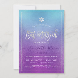 PixDezines Ombre Deep Blue Zee Bat Mitzvah Kaart