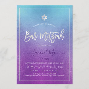 PixDezines Ombre Deep Blue Zee Bat Mitzvah Kaart