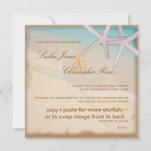 PixDezines onder het Zee, Starfish/Invitting Kaart (Achterkant)