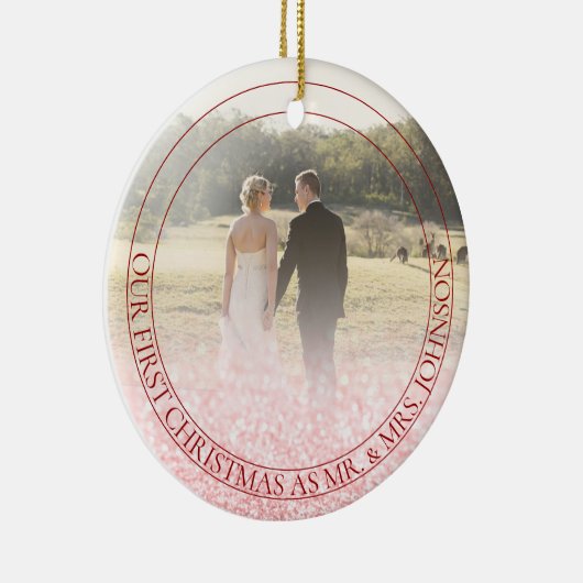 PixDezines Ons eerste kerstfeest, Roos Gold Glitte Keramisch Ornament (Rechts)