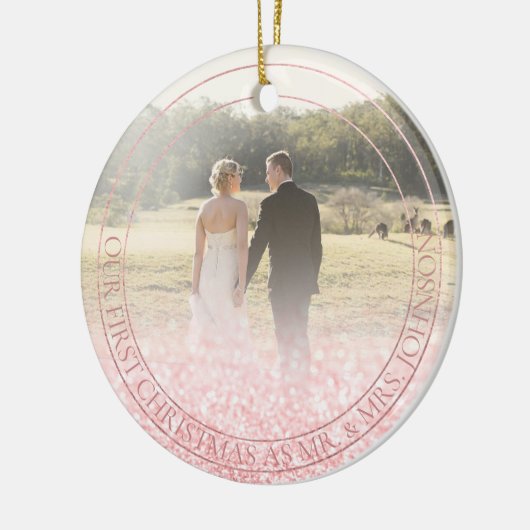 PixDezines Ons eerste kerstfeest, Roos Gold Glitte Keramisch Ornament (Links)