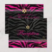 PixDezines-ontvangst/hot-roze zebra/bat mitzvah Informatiekaartje (Voorkant / Achterkant)