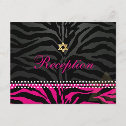PixDezines-ontvangst/hot-roze zebra/bat mitzvah Informatiekaartje (Voorkant)