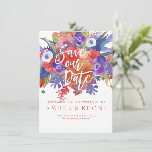 PixDezines Opslaan Datum/Bloemen Waterverf/Herfst Save The Date (Staand voorkant)