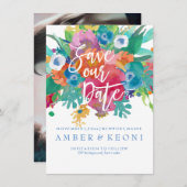 PixDezines Opslaan Datum/Bloemen Waterverf Save The Date (Voorkant / Achterkant)