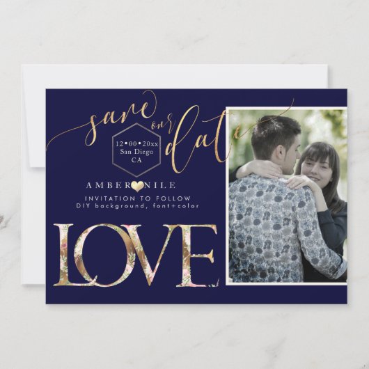PixDezines Opslaan Datum/Botanica Liefde/Faux Gold Save The Date (Voorkant)
