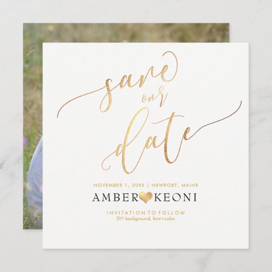 PixDezines Opslaan Datum/Faux Gold/DIY Achtergrond Save The Date (Voorkant / Achterkant)