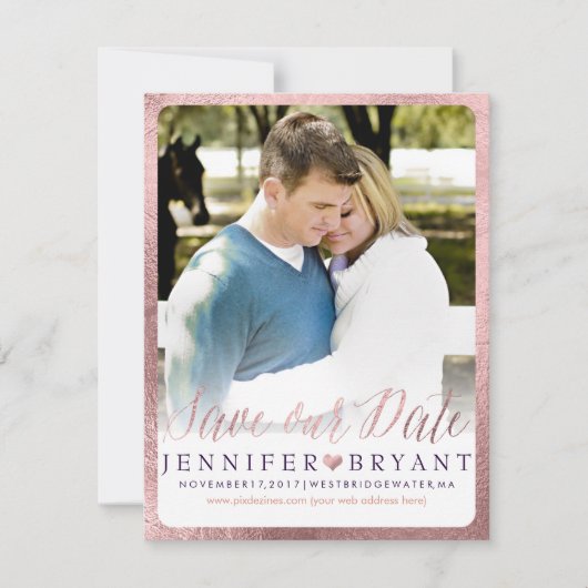 PixDezines Opslaan Datum/Faux Roos Goud Hart Save The Date (Voorkant)