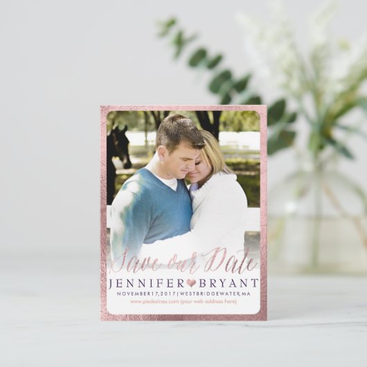 PixDezines Opslaan Datum/Faux Roos Goud Hart Save The Date (Staand voorkant)