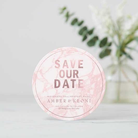 PixDezines Opslaan Datum/Roos Goud/Roze Marmer Save The Date (Staand voorkant)