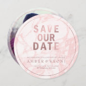 PixDezines Opslaan Datum/Roos Goud/Roze Marmer Save The Date (Voorkant / Achterkant)