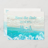 PixDezines opslaan datum strand + golven Aankondigingskaart (Voorkant / Achterkant)