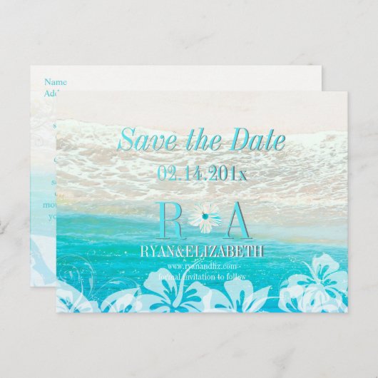 PixDezines opslaan datum strand + golven Aankondigingskaart (Voorkant / Achterkant)