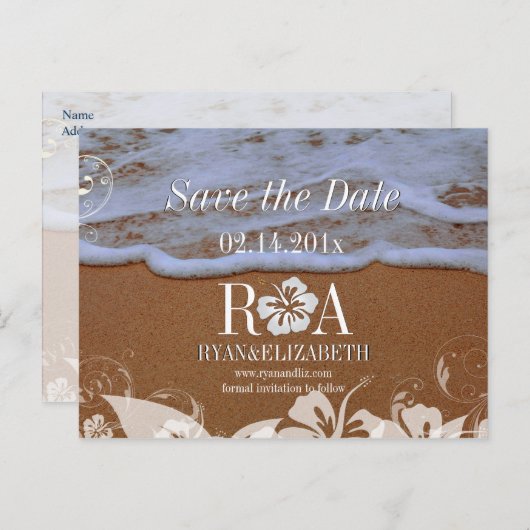 PixDezines opslaan datum strand + golven Aankondigingskaart (Voorkant / Achterkant)