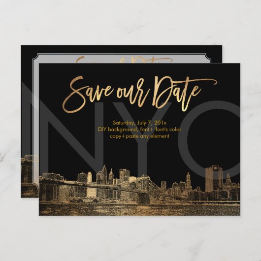 PixDezines/Opslagdatum/Faux Gold/NYC Aankondigingskaart (Voorkant / Achterkant)
