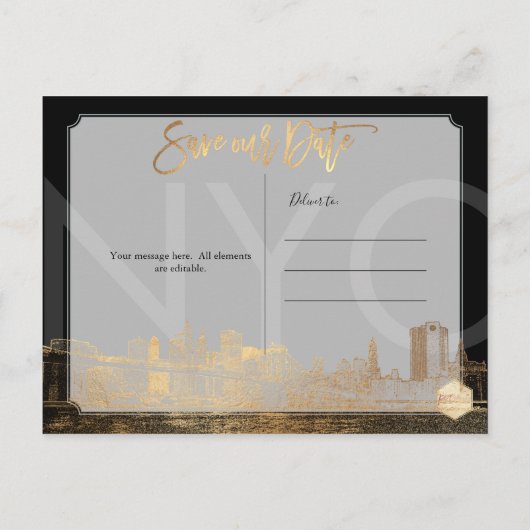 PixDezines/Opslagdatum/Faux Gold/NYC Aankondigingskaart (Achterkant)